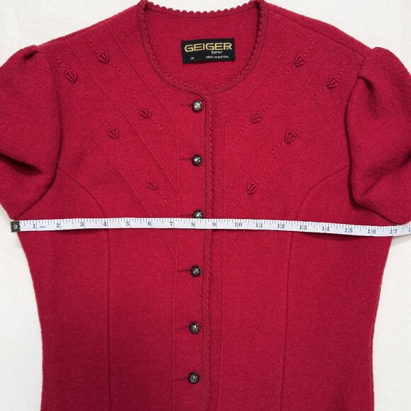 Vintage Geiger Tyrol Red Boiled Wool Puff Sleeve Jacket Made in Austria Size 38 - Picture 13 of 15
